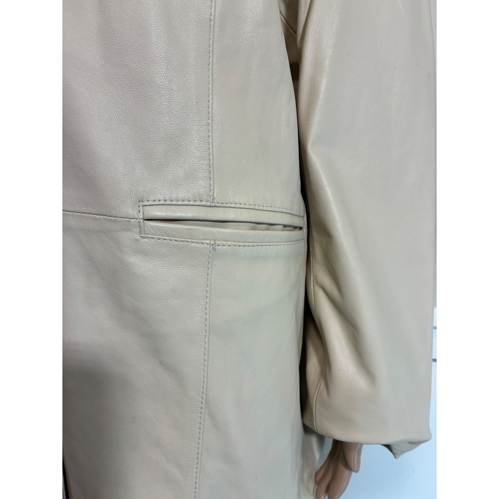 Pamela McCoy Cream Beige Genuine Leather Blazer Jacket Size L 3 Button Lined - Picture 11 of 14